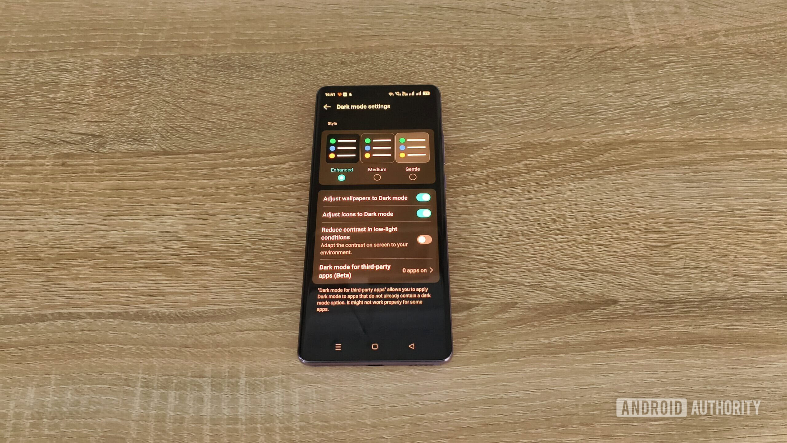 Dark mode settings on a smartphone Dark mode settings on a smartphone