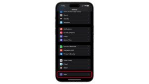 Settings menu on a smartphone with