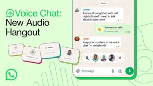 WhatsApp voice chat interface displays messages and sound controls.