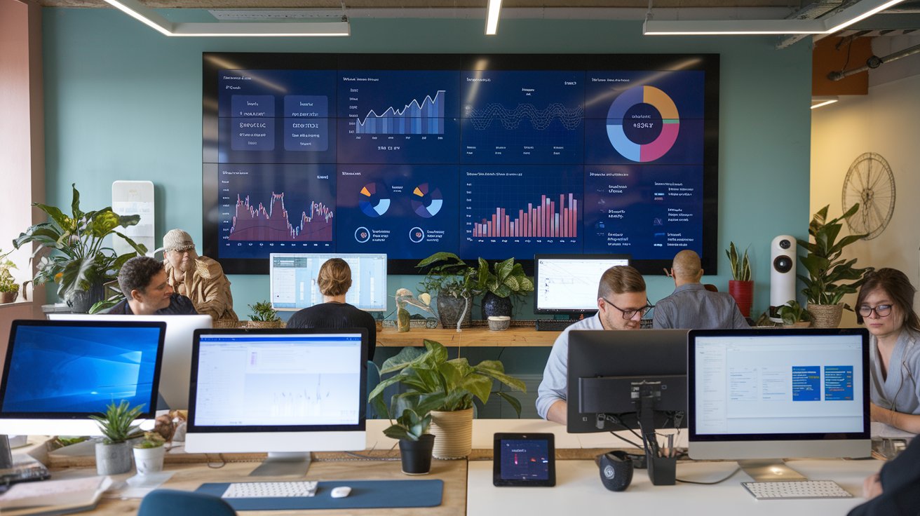 a photo of a modern office with