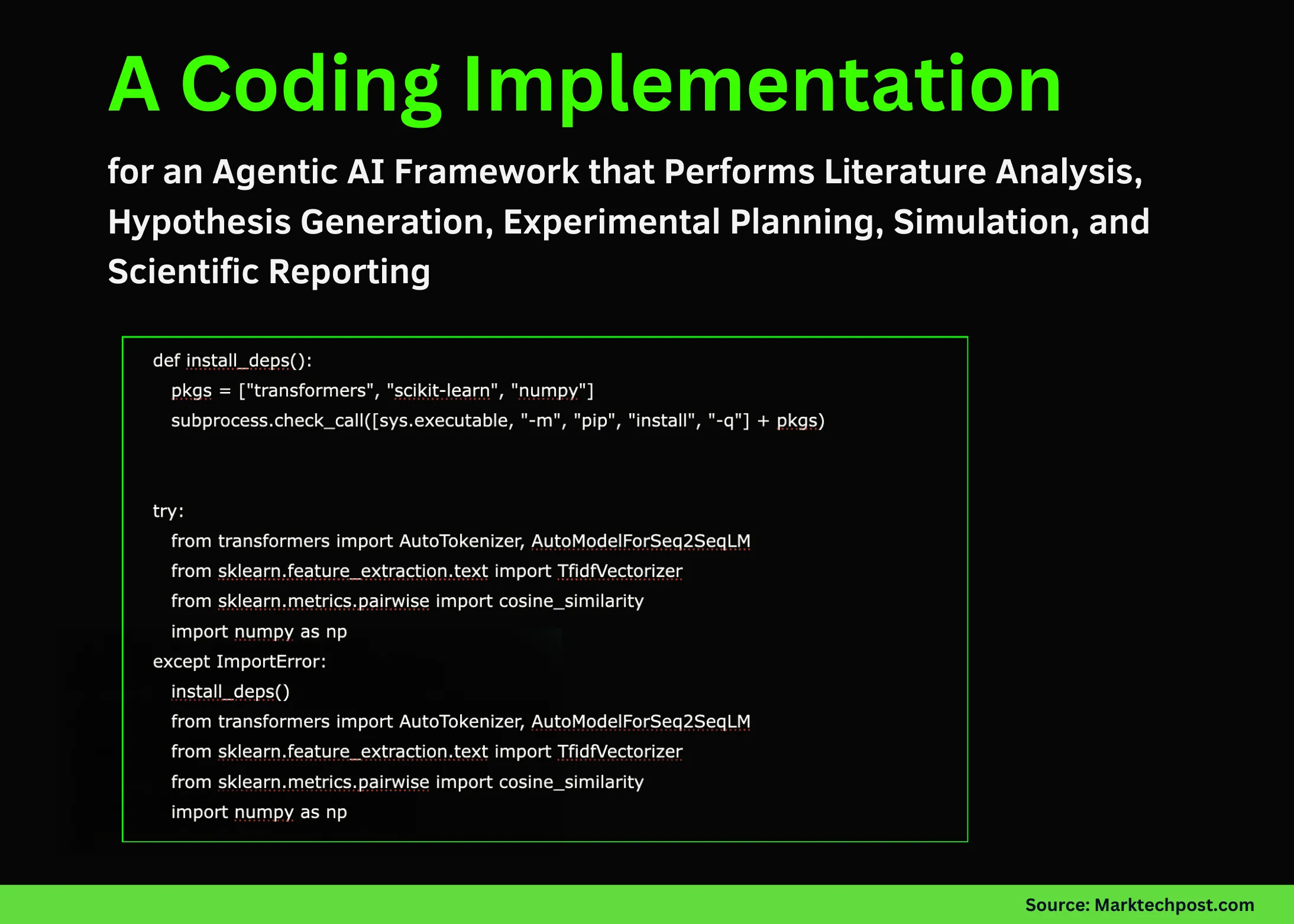A Coding Implementation for an Agentic AI Framework that Performs Literature Analysis, Hypothesis Generation, Experimental Planning, Simulation, and Scientific Reporting
