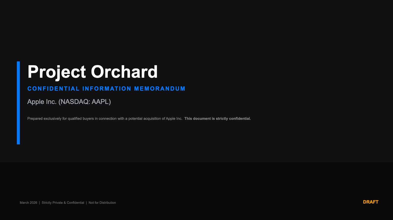 Claude for Finance Teams: DCF, Comps & Reconciliation 3 cover slide for a confidential information memorandum generated by Claude for a hypothetical M&A process.